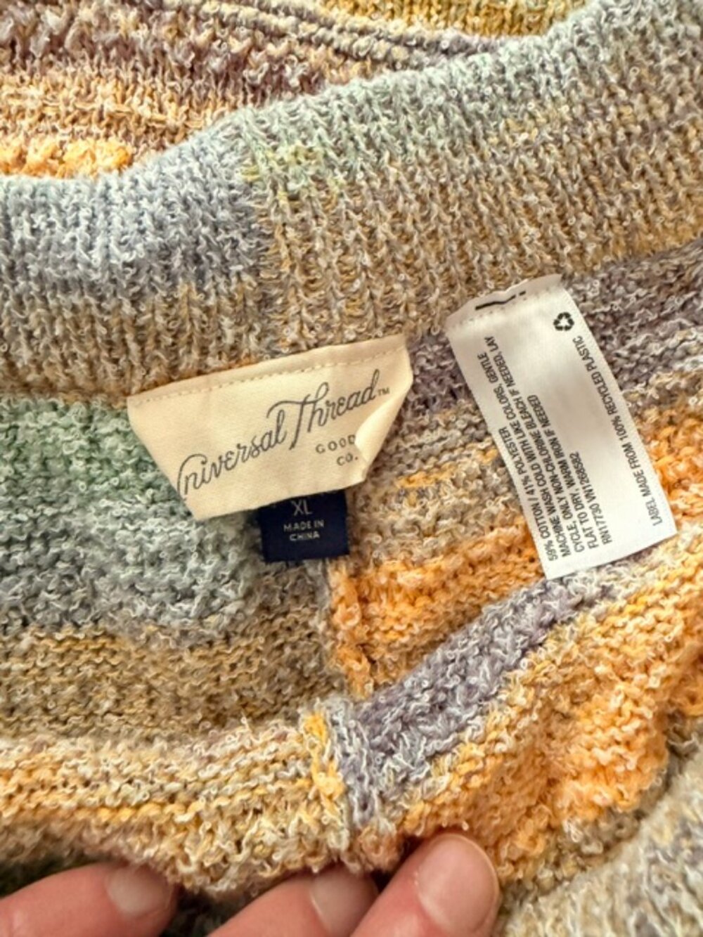 Universal Thread Pastel Rainbow Stripe Sweater Set – Size XL – Polo Top & Shorts - Picture 3 of 5